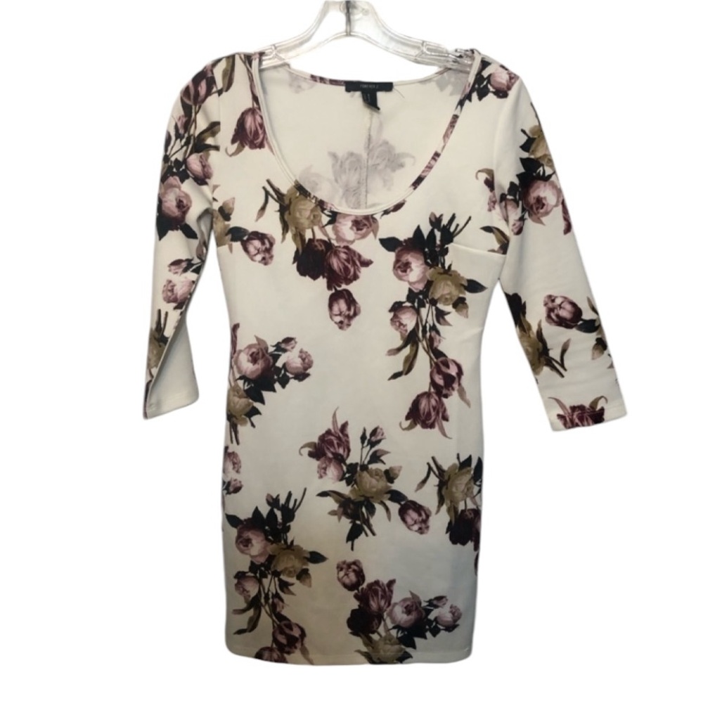 Forever 21 medium Ivory floral print mini dress scoop neck long sleeve